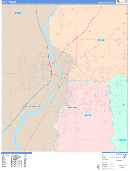 Idaho Falls City Digital Map Color Cast Style